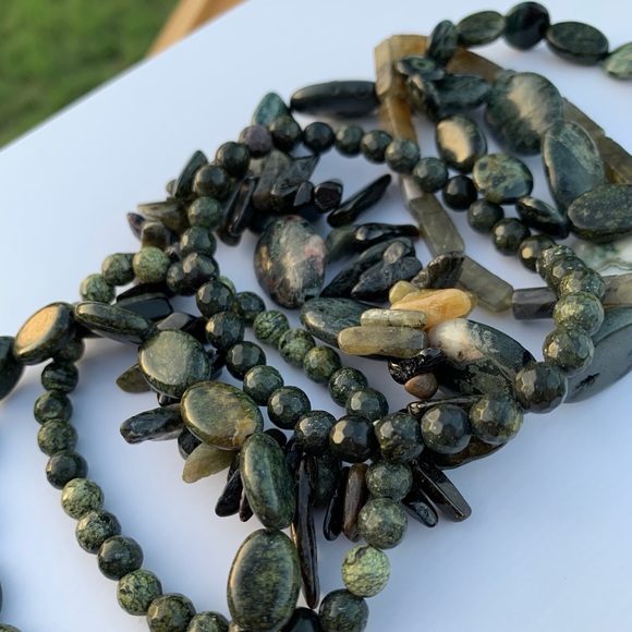 Natural Dark Green Jade & Serpentine Multicolored Gemstone Mixed Bead Bracelets - Picture 6 of 10